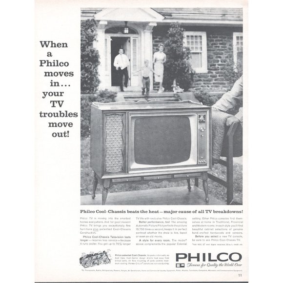 1961 Philco Television Cool Chassis TV Vintage Print Ad Outside Brick House Art - Picture 1 of 1
